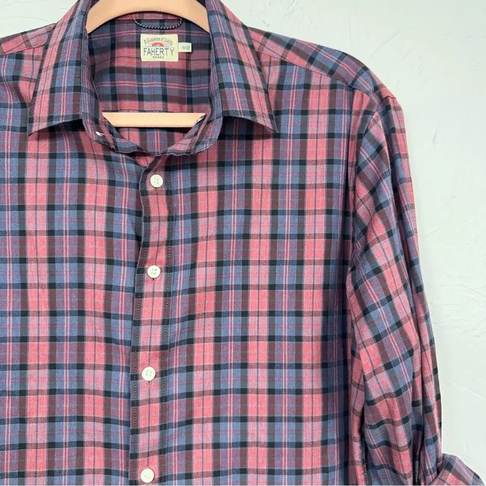 Faherty Blue Pink Plaid Button Down Shirt Mens M Long Sleeve Casual Classic_6